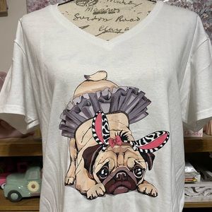 Women's Girl Adorable White Pug Dog Puppy T-Shirt